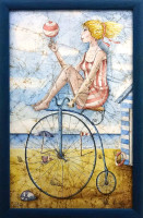 PRODÁNO.  Aleš Vondřich a Kateřina Dominová - Na pláži - originál 